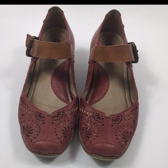 Pikolinos Gandia Red Leather Mary Jane Wedge Size 38 Boho Cottage - Picture 3 of 8